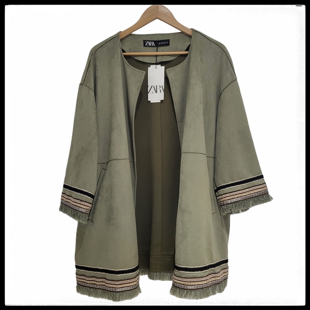NWT Zara Faux Suede Open Front Jacket